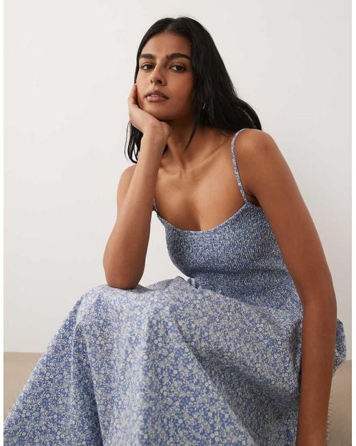 Abercrombie & Fitch Blue Dipped Waist Maxi Dress