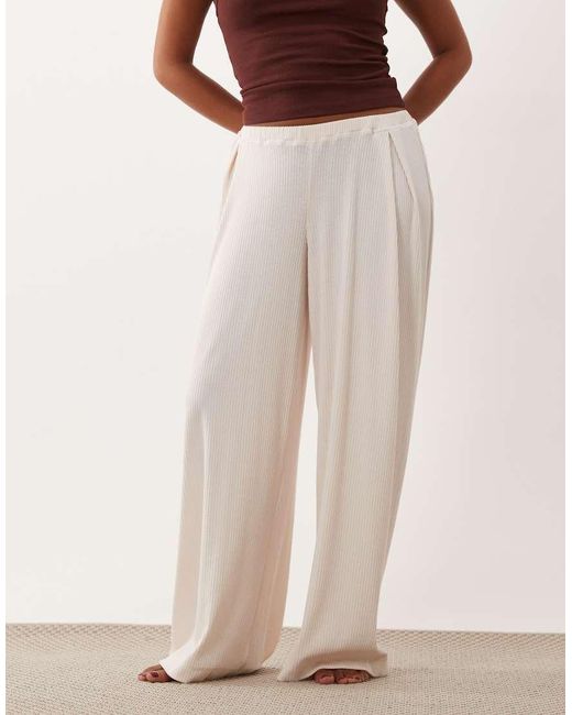 ASOS White Asos Design Petite Lounge Mix & Match Rib Wide Leg Pyjama Bottom