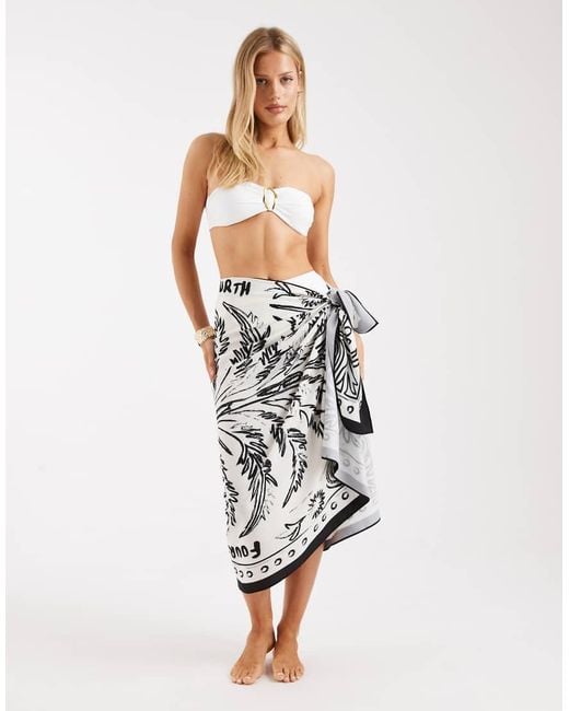 4th & Reckless White Satin Wrap Beach Sarong Skirt