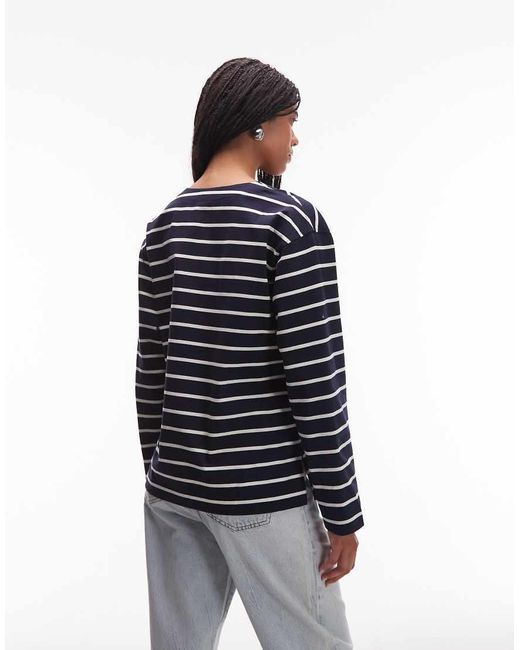 ARKET Oversized Jersey T-Shirt Met Lange Mouwen, Open V-Hals En Zijsplitten in het Blue