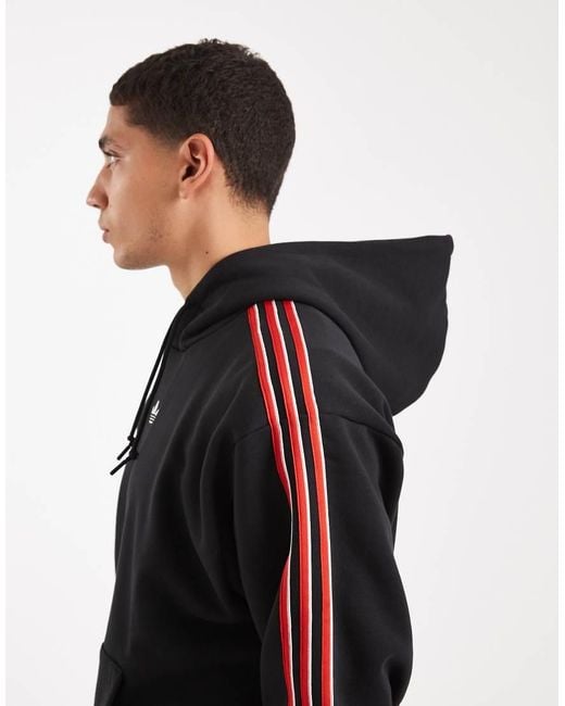 Adidas Originals Black Tipped Stripes Hoodie for men