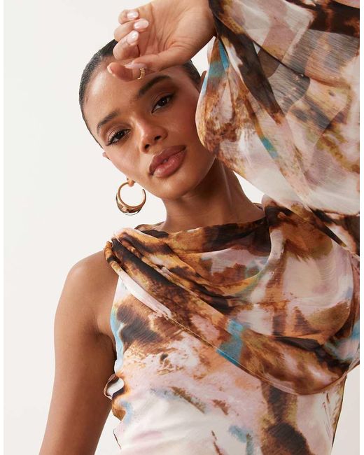 ASOS Natural Draped One Sleeve Bias Maxi Dress