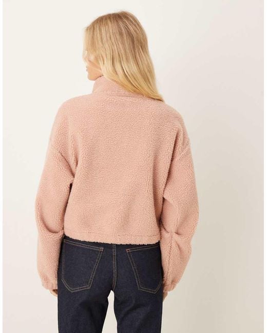ASOS Natural Zip Through Borg Fleece With Bubble Hem