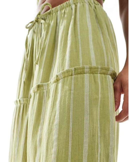 Wednesday's Girl Green Striped Tiered Maxi Skirt Co-Ord