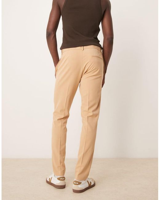 ASOS Natural Four Way Stretch Skinny Fit Suit Trousers for men