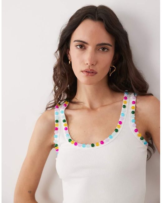 Never Fully Dressed White Beaded Vest Top