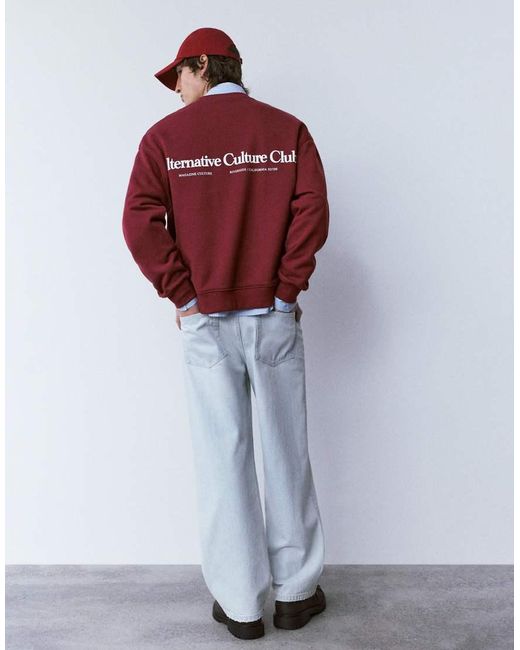 Pull&Bear Red Round Neck Sweatshirt for men