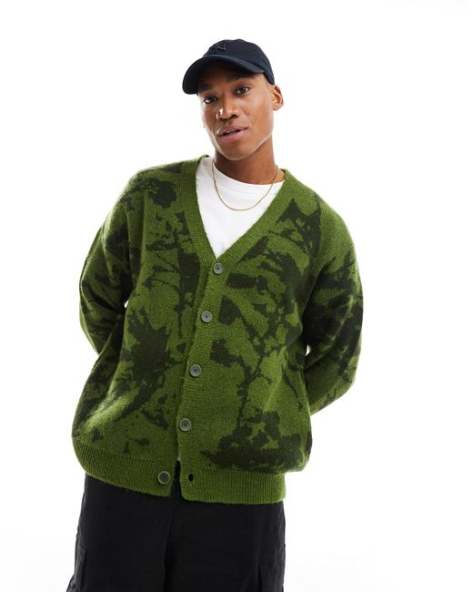 ASOS Green Relaxed Fluffy Knitted Cardigan for men