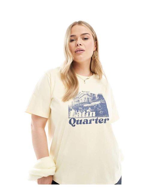 Camiseta Amarillo De Corte Estándar Con Estampado Gráfico "Latin Quarter" De Asos Design Curve ASOS de color White