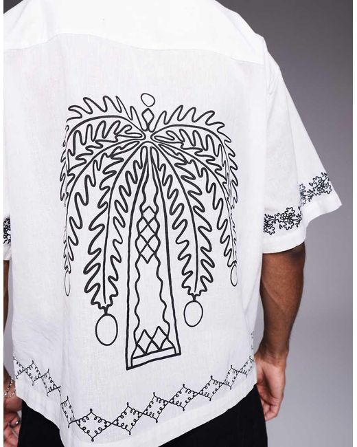 ASOS White Boxy Oversized Revere Shirt With Back Print for men