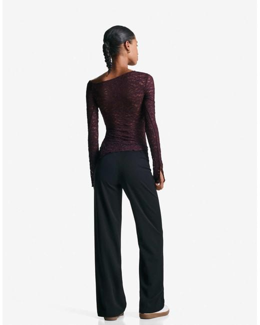 Bershka Black – langärmliges oberteil aus transparenter spitze