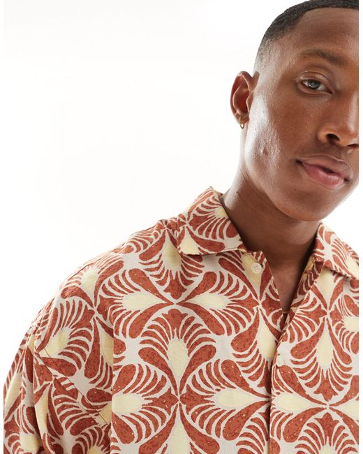 Jack & Jones – oversize-hemd mit geometrischem muster in Brown für Herren