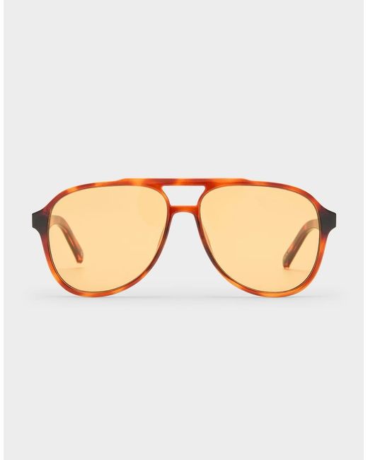 Le Specs Brown Tragic Magic Honey Tort Aviator Sunglasses With Yellow Lens