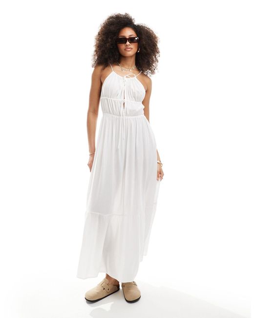 esmé studios White Esmee Tie Front Cut Out Tiered Maxi Strappy Beach Dress