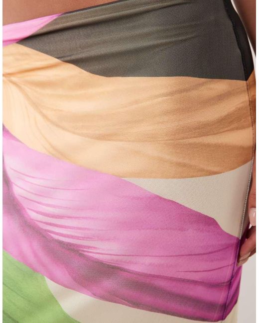 AFRM Multicolor Tegan Printed Mesh Frill Hem Maxi Skirt Co-Ord