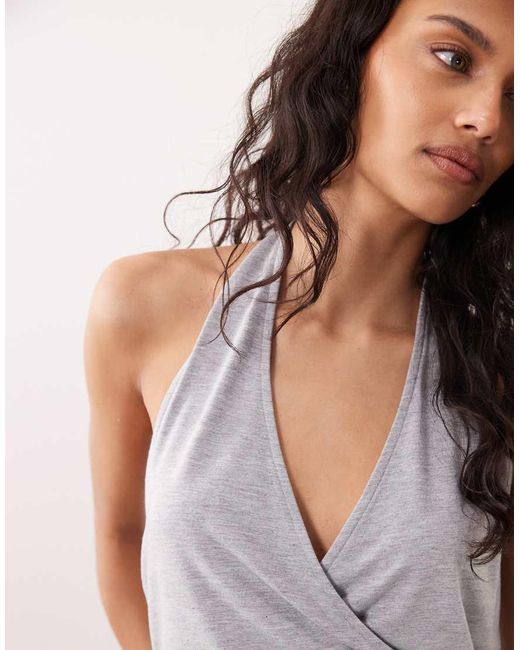 ASOS Gray Tie Wrap Detail Halter Top