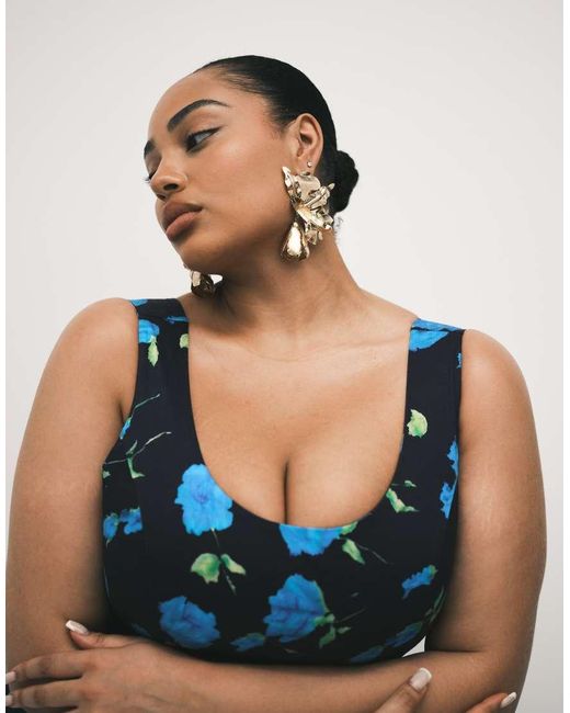 ASOS Blue Asos Design Curve Scoop Neck Fishtail Godet Midi Sundress