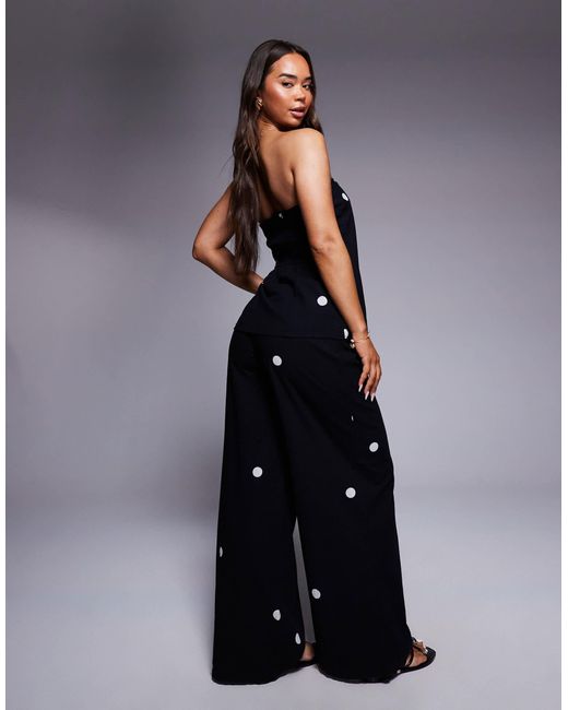 River Island Blue Printed Polka Dot Trousers