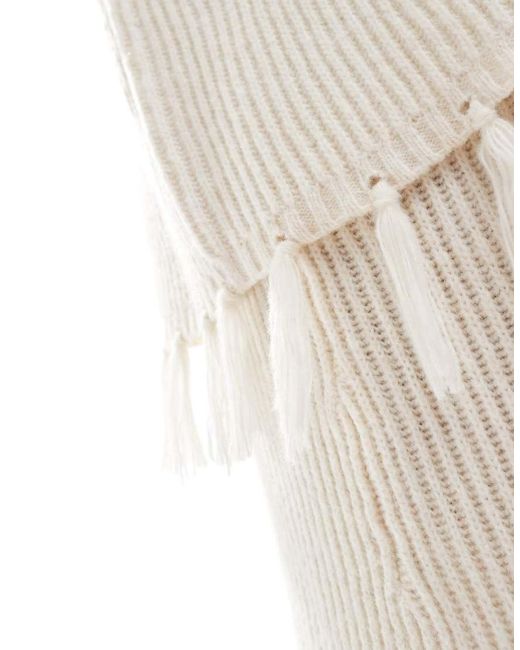 Jersey Con Mangas Anchas Y Flecos En El Bajo De Mezcla De Lana De (Parte De Un Conjunto)-Blanco 4th & Reckless de color White