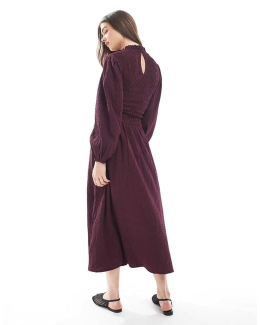 Wednesday's Girl Purple Puff Sleeve Shirred Detail Midaxi Dress