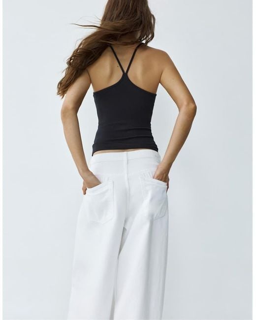Pull&Bear Blue Halter-Neck Strappy Back Top