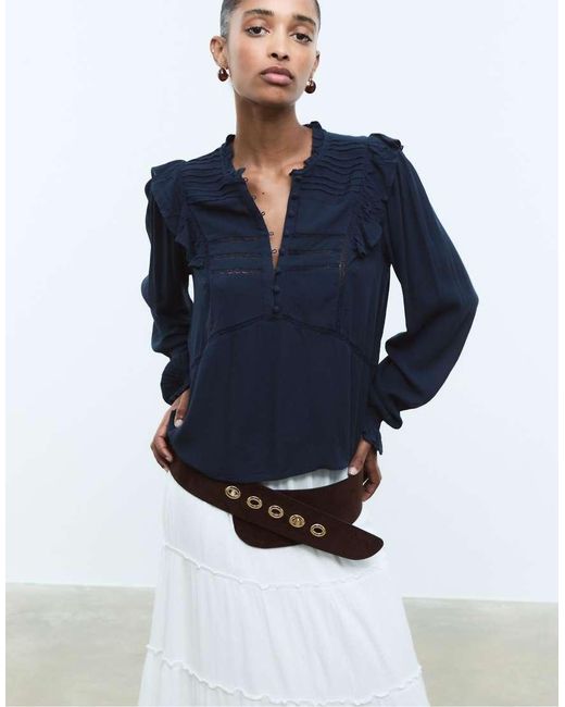 Stradivarius Blue Ruffled Blouse With Buttons