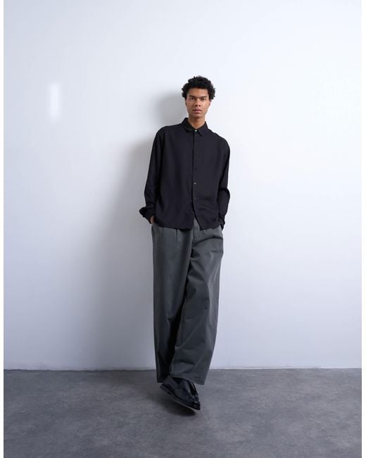 Topman Blue Relaxed Fit Viscose Twill Shirt for men