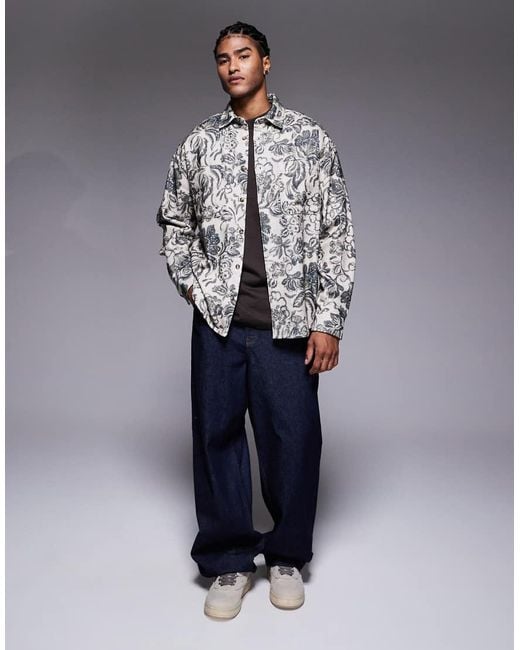 ASOS Gray 90s Oversized Flannel Shirt for men