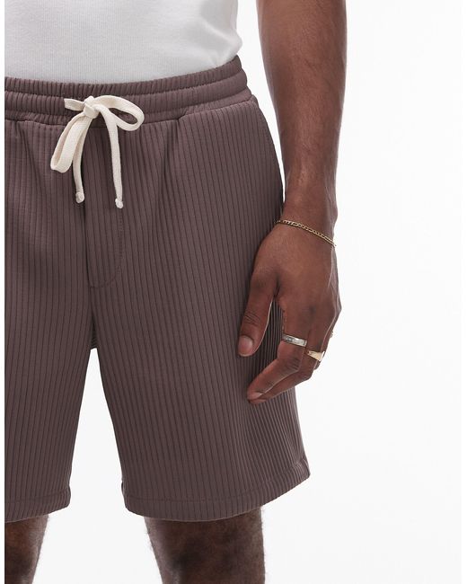 Topman Brown Co-ord Plisse Shorts for men