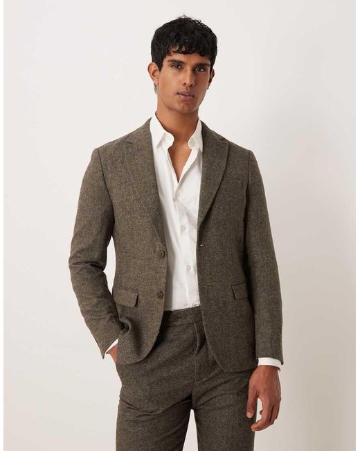SELECTED Brown Reed Brushed Wool Blend Blazer for men