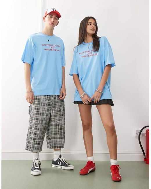 Collusion Blue Unisex T-shirt With Red Slogan Print