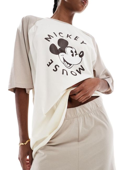 ASOS Natural Disney Pyjama Set With Mickey Mouse Print