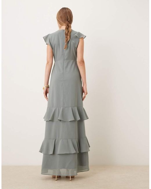 Maya White Embellished V Neck Ruffle Maxi Dress