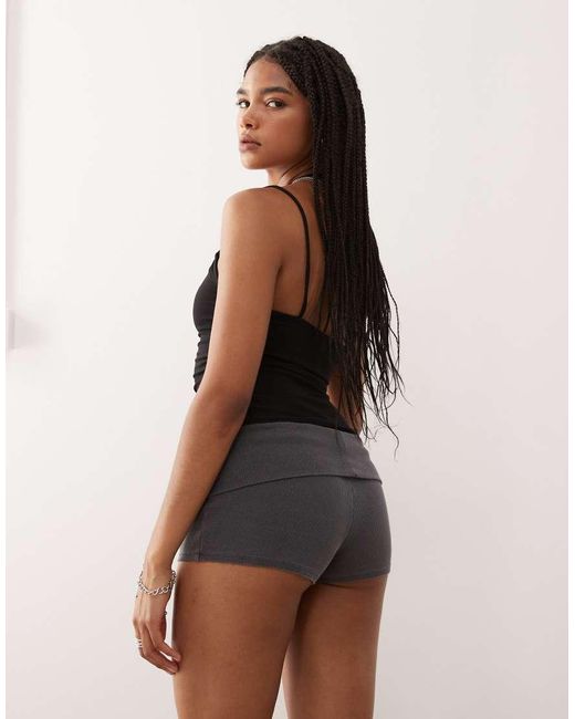 Weekday Black Jersey Ribbed Hot Pants With Fold Over Waistband