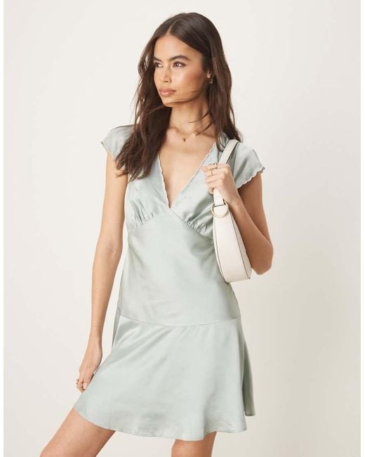 ASOS Natural Asos Design Tall Satin Flippy Mini Dress With Scallop Trim