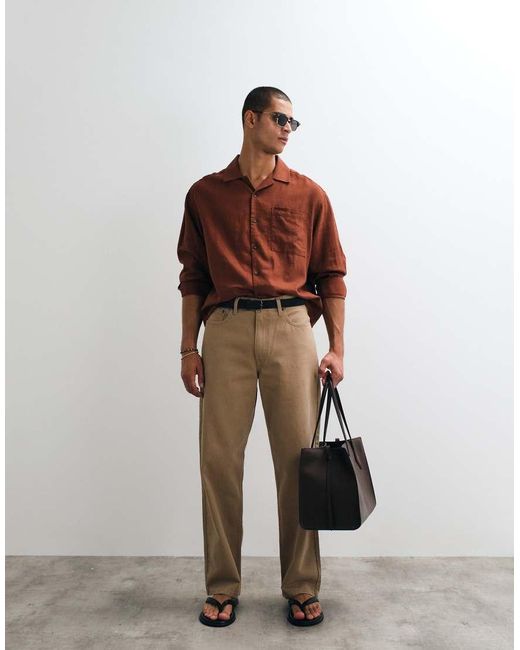 ASOS Red Co-Ord Boxy Oversized Revere Linen Blend Shirt for men