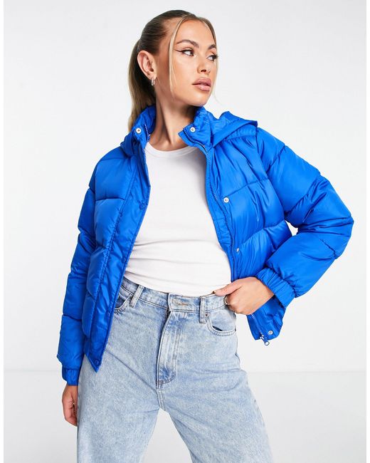 Missguided Ribbed Puffer Jacket in Blue | Lyst