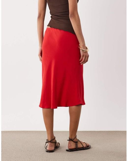 ASOS Red Linen Blend 90s Slip Skirt