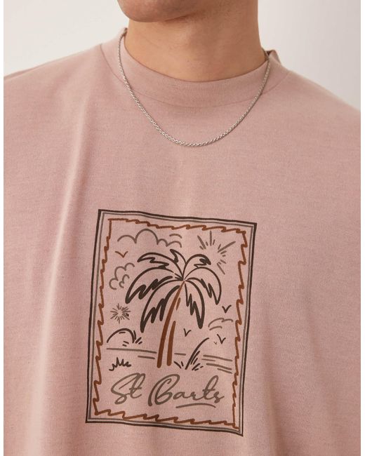 ASOS – oversize-t-shirt im leinenlook in Pink für Herren