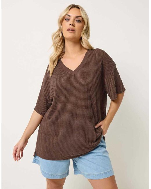 Yours Clothing Brown Boxy Knitted T-Shirt