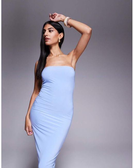 Fashionkilla Blue Exclusive Slinky Double Sculpted Bandeau Maxi Dress