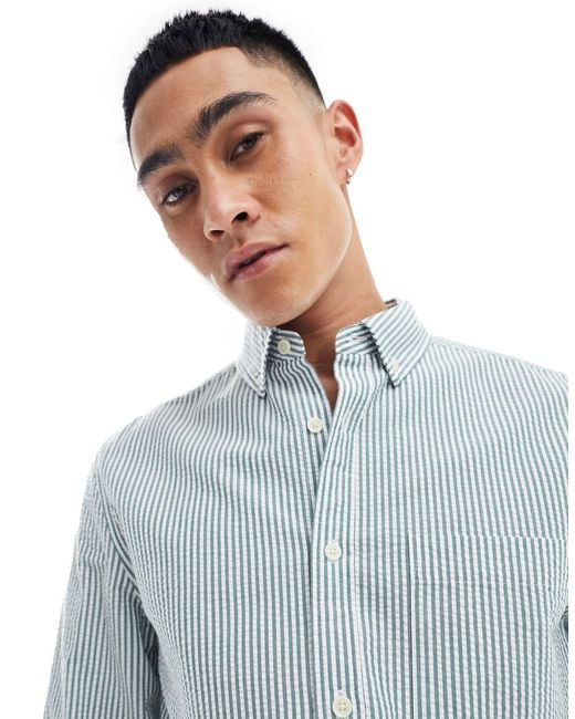 ASOS Gray Seersucker Striped Overshirt for men