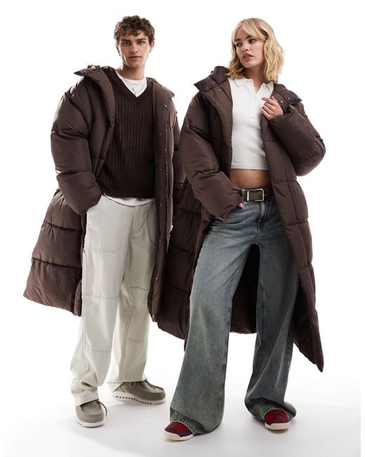 Collusion Brown Maxi Puffer Jacket With Hood