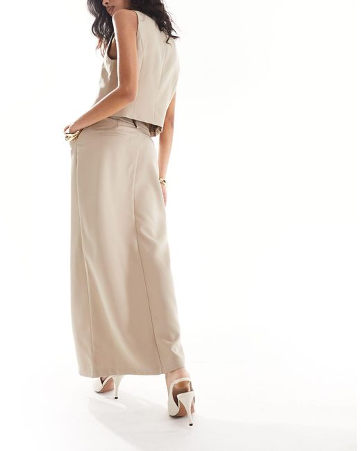 Pieces Natural Tailored Maxi Skirt Co-ord With Front Split