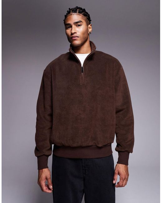 Sweat oversize en polaire à col cheminée zippé - marron ASOS pour homme en coloris Brown