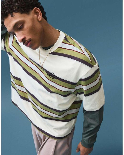 Bershka Green Short Sleeve Boxy Print T-shirt for men
