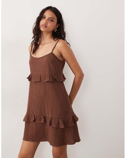 New Look Brown Tiered Mini Sundress