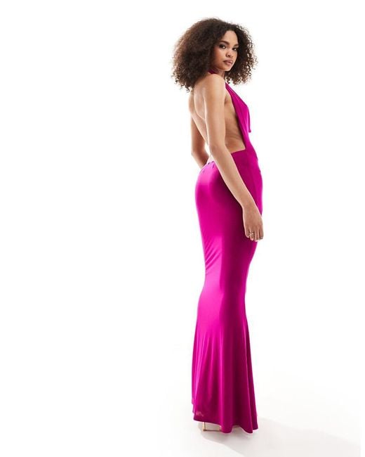 fitted lace wedding dress Rosalia Cowl Neck Maxi Dress / Raspberry | Meshki main image 0