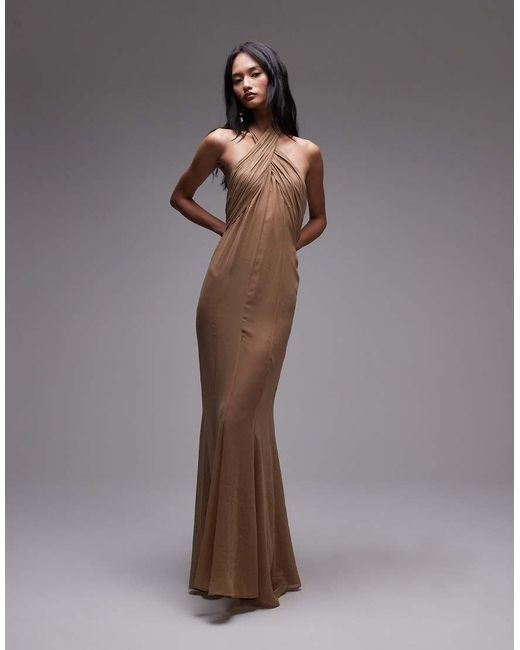 Mango Brown X Supriya Lele Gathered Chiffon Bodice Maxi Dress