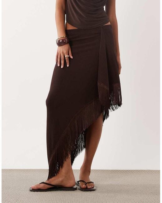 ASOS Pink Knit Fringe Sarong Midi Skirt